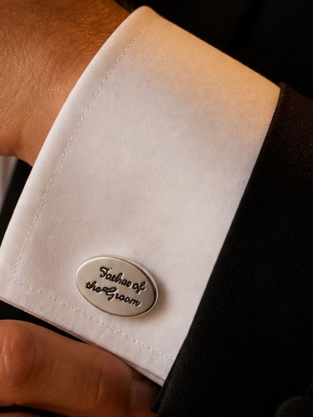 FATHER OF THE GROOM Wedding Cufflinks Silver Engraved Formal Tuxedo Cuff Links